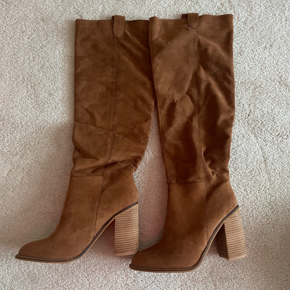 Brown Suede Knee-High Boots